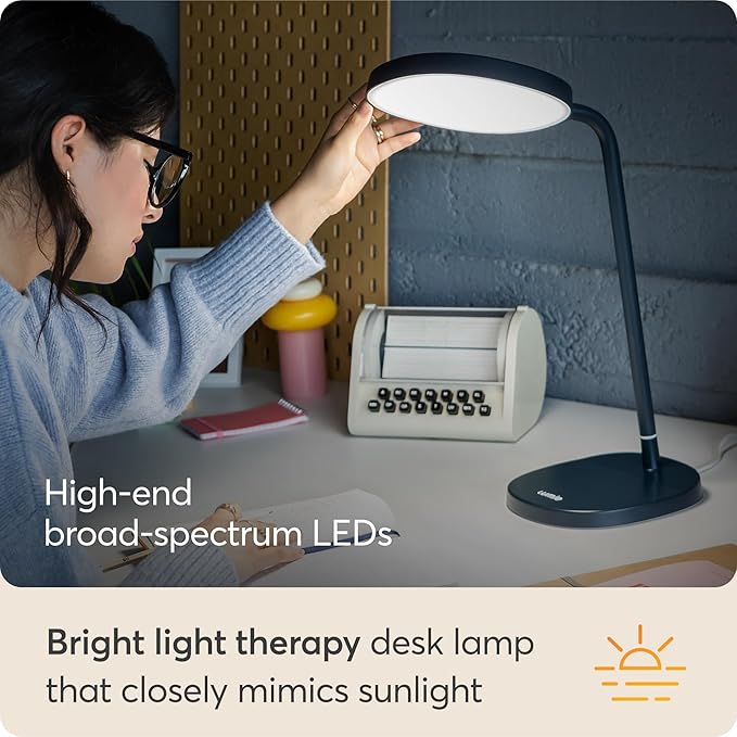 Lumie Task - 10,000 Lux Adjustable Bright Light Therapy Desk Lamp for Mood and Energy Boost and Winter Blues Relief, Crystal Clear Illumination and Maximum Visual Comfort - Charcoal Blue