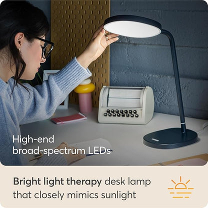 Lumie Task - 10,000 Lux Adjustable Bright Light Therapy Desk Lamp for Mood and Energy Boost and Winter Blues Relief, Crystal Clear Illumination and Maximum Visual Comfort - Charcoal Blue