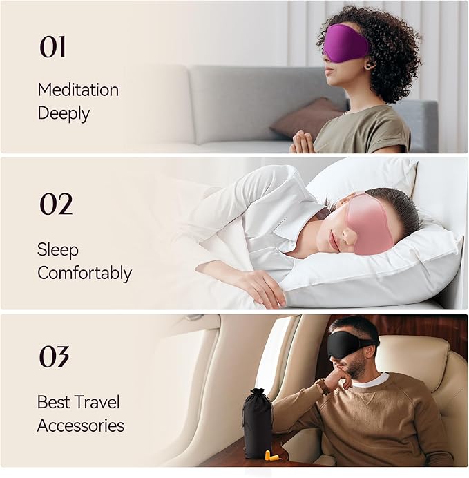 Sleep Masks for Women Men - Blackout Eye Cover for Lash Extension, 3D Contoured Sleep Mask for Side Sleeper, Soft Memory Foam, Sleep Masks for Travel, Airplane, Night(Cloud Black, Cloud Pink)