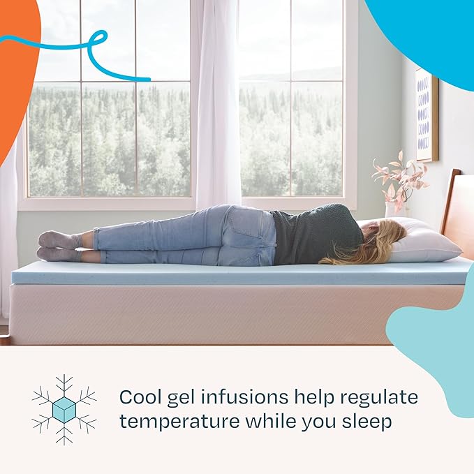 LINENSPA Memory Foam Mattress Topper - 2 Inch Gel Infused Memory Foam - Plush Feel - Cooling and Pressure Relieving - CertiPUR Certified - Dorm Room Essentials - Full Size
