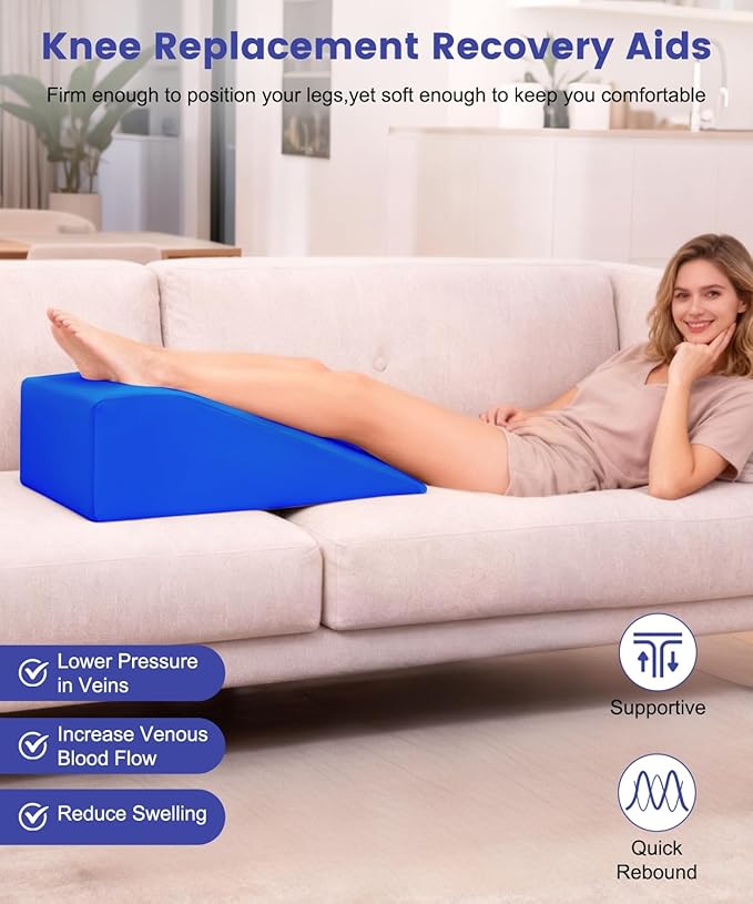 Knee Wedge Pillow | Leg Pillow Elevation Blood Circulation | Leg Elevation Wedge Memory Foam & Machine Washable Cover | Knee Elevation Pillow Post Surgery