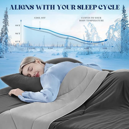 Cooling Comforter Twin Size, Double-Sided Cooling Blanket for Hot Sleepers & Night Sweats, Arc-Chill Q-Max > 0.4 Breathable Ice Blanket, Lightweight Cold Comforter (68''x90'', Dark Grey)