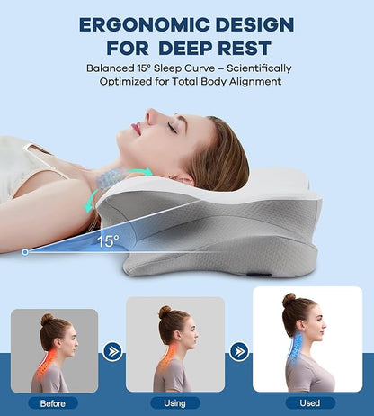 DONAMA Cervical Pillow for Neck and Shoulder,Contour Memory Foam Pillow,Ergonomic Neck Support Pillow for Side Back Stomach Sleepers with Pillowcase