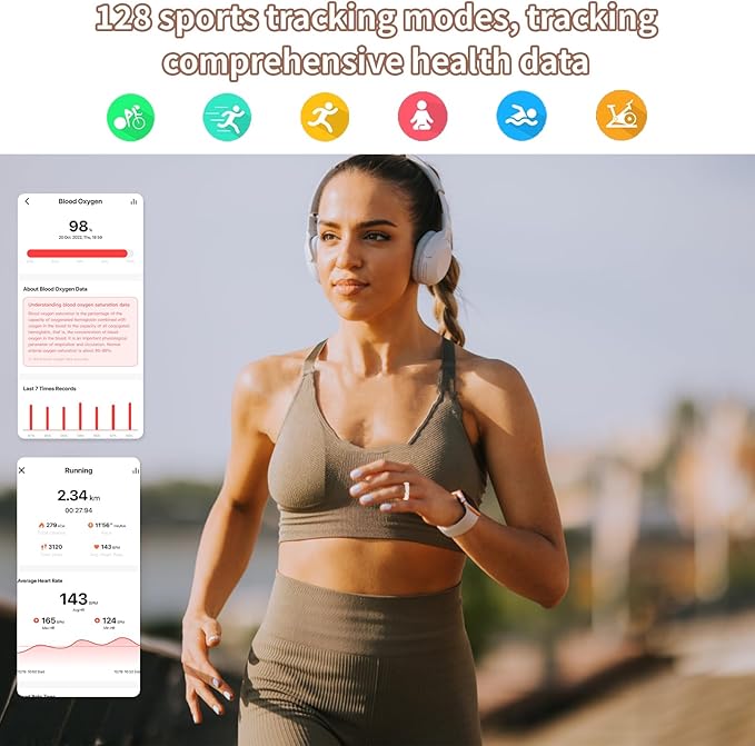 Smart Ring for Women-Men,Tracks Heart Rate, Sleep, SpO2, HRV. 128 Sports Modes, IP68 Waterproof, Gesture Control, No Subscription, iOS & Android Compatible (7)