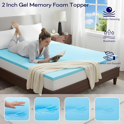 OLANLY Dual-Layer 4 Inch Twin XL Size Memory Foam Mattress Topper for College Dorm Room Essentials, 2 Inch Gel Memory Foam Topper, 2 Inch Cooling Pillow Top Mattress Pad Cover, White