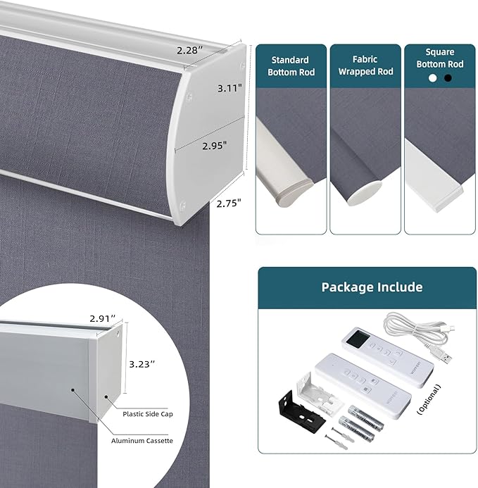 Motorized Blinds with Remote,60% Blackout Light Filtering Shades Compatible with Alexa Google Homekit,Remote Control Motorized Shades,Custom Size,Dark Heather Grey