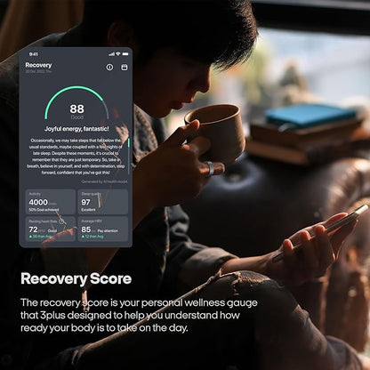 3Plus Loop - Smart Ring - Titanium - No App Subscription - Meditation Coach - Sleep Tracking - Heart Rate - Fitness w/Assisted GPS - Swim 5ATM - Up to 4 Days of Battery Life (Black, US 11)