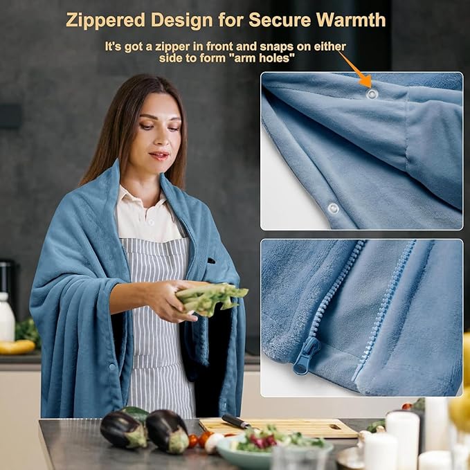 16000mAh Heated Blanket Battery Operated Soft Cordless Heated Blanket Shawl Portable Heated Throw Blanket Poncho Wraps Fast Heating with 3 Heat Levels 6 Heating Zones