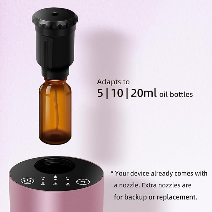 Waterless Essential Oil Diffuser Battery Operated Cordless Aromatherapy Diffuser with Timing & 3 Mist Levels car Diffuser，Black Aluminum Alloy (Pink)