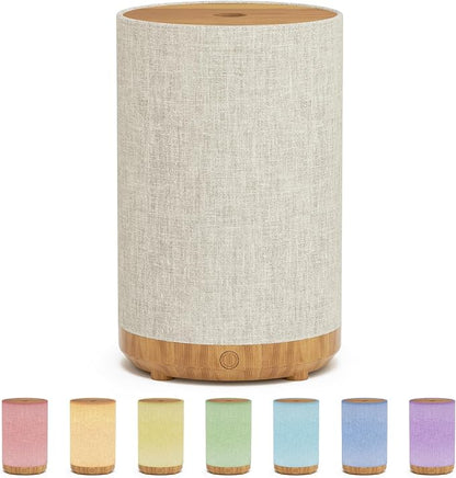 Essential Oil Diffuser with Fabric Cover, Small Portable Aroma Diffuser 120ml, Ultrasonic Aromatherapy Oil Diffuser with 8 Colors LED, Auto Shut-Off Function, Mini Humidifier for Bedroom Home