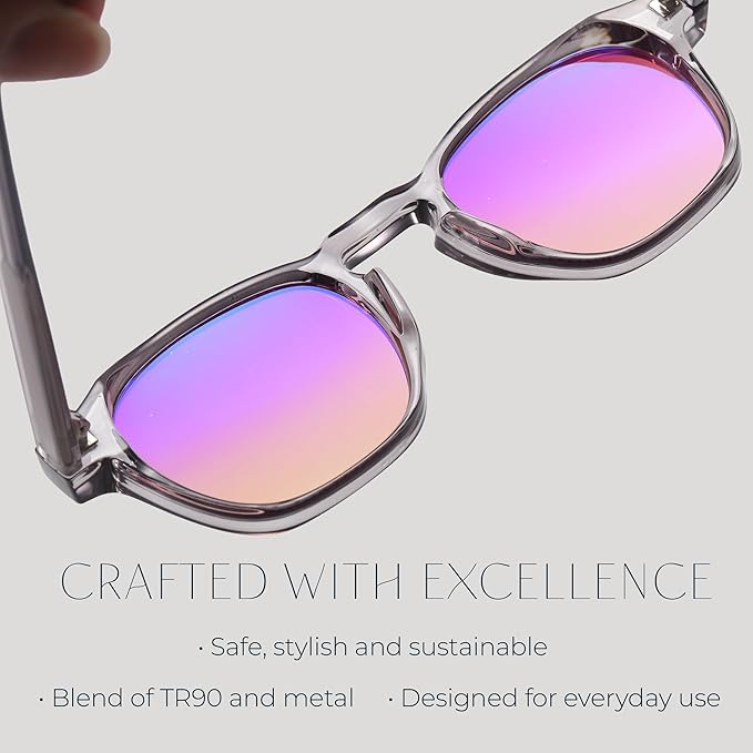 Ruby Transparent Frame Sunglasses – Blue Light Blocking & UV Protection Polarized Sunglasses for Men & Women, Anti-Glare Night Driving Shades, Includes Travel Pouch, Case, Cleaning Cloth