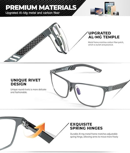 Blue Light Glasses Men Premium Mens Gaming Computer Glasses Clear Lens with Al-Mg Frame Anti Blue Ray Screen Blocker