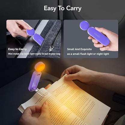 VAVOFO USB Rechargeable Book Light, Blue Light Blocking, Amber Light Clip On Bookmark Shaped Reading Light, Eye Care 6 LEDs Book Light for Bookworms Reading in Bed (Dark Purple)