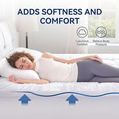 BDEUS Dual Layer 5 Inch Memory Foam Mattress Topper King Size, 2 Inch Gel Memory Foam Plus 3 Inch 1450 GSM Down Alternative Quilted Pillow Top Mattress Pad Cover,White