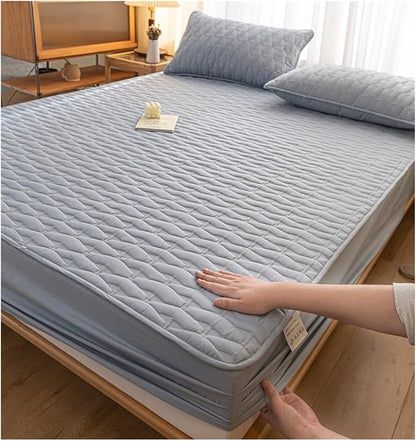 Fitted Mattress Pad Bedding Quilted Mattress Protector Breathable 10" Deep Pocket Bed Matress Cover for Small Double Queen Super King Size Bed(Blue,150x200+26cm)