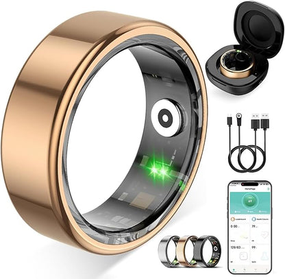 Smart Ring for Women Men,Fitness Tracker Ring with Heart Rate, Sleep Monitoring, Blood Oxygen, Step Counting for iOS and Android, No Subscription Fee, Waterproof(Rose Gold, 7)