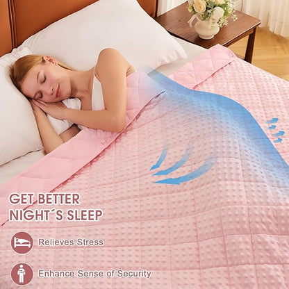Pink Weighted Blanket for Adults 20lbs, 48"x72", Twin Full Size Cooling Minky Heavy Throw Blanket for 130-220lbs, Soft Winter Thick Big Blankets Weighted Comforter Gift for Sleeping