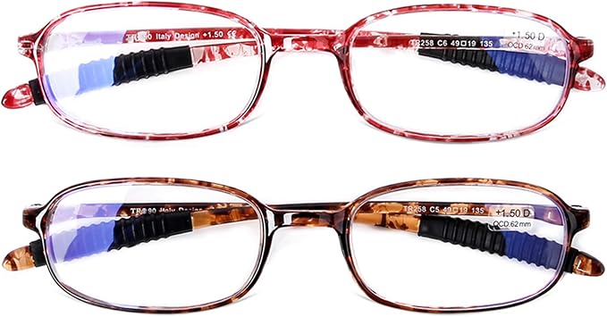 AQWANO 2 Pack Blue Light Blocking Computer Reading Glasses UV Protection Flexible TR90 Frame Lightweight Readers Glasses for Women Men +2.0