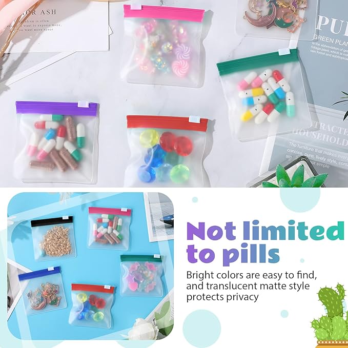 70 Pcs Weekly Pill Pouch Bags Zippered Reusable Medicine Organizer Set Self Sealing Medicine Organizer Travel Plastic Pill Bags with Slide Lock for Small Items Storage(Classic)