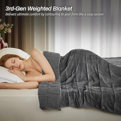 Sherpa Fleece Adult Weighted Blanket, 15 Pounds Dual Sided Soft Plush Blanket for Couch Bed Sofa, Heavy Thick Blankets with Glass Beads Great for Sleep, 60 x 80 inches, Dark Grey on Both Sides