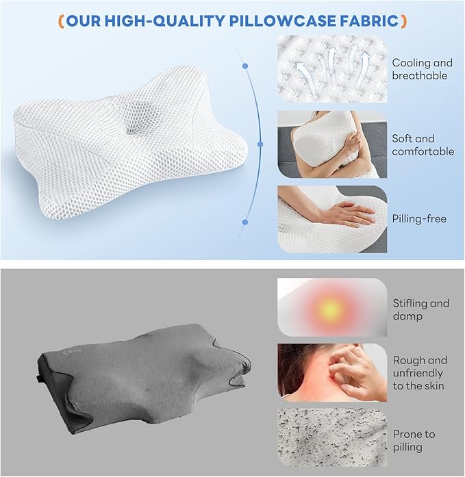 Sweetcrispy Cervical Pillow for Neck and Shoulder - Ergonomic Memory Foam Pillows, Contour Side Sleeper for Adults, Cooling Orthopedic Neck Support for Back Stomach Sleepers, King Size, White