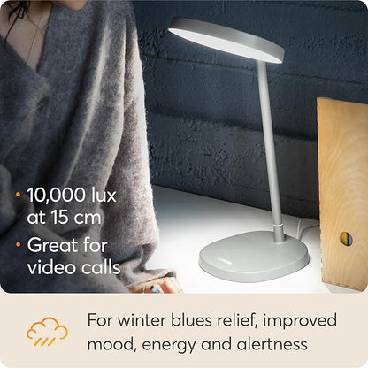 Lumie Task - 10,000 Lux Adjustable Bright Light Therapy Desk Lamp for Mood and Energy Boost and Winter Blues Relief, Crystal Clear Illumination and Maximum Visual Comfort - White Mist