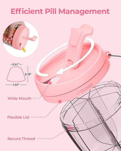 Cute Pill Dispenser with 7 Compartments, Pill Bottle Organizer with Anti-Mix Design, Portable Pill Organizer for Travel with Wide Mouth for Easy Access, BPA-Free Patented Pill Container, Pink
