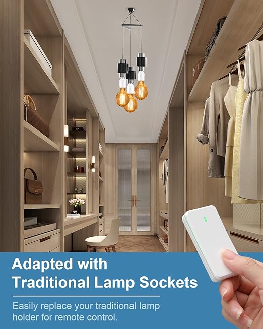 Remote Control Light Socket for 500W E26/E27 Bulb Base Holder, Wireless Wall Mounted Light Switch, 1 Remote Switch & 2 Light Sockets, No Wiring Wireless Light Switch Kit Light Fixtures