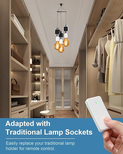 Remote Control Light Socket for 500W E26/E27 Bulb Base Holder, Wireless Wall Mounted Light Switch, 1 Remote Switch & 2 Light Sockets, No Wiring Wireless Light Switch Kit Light Fixtures