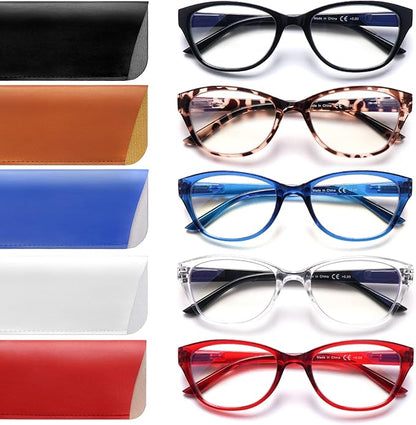 COJWIS 5 Pack Reading Glasses for Women Blue Light Blocking Computer Readers with Spring Hinge Anti Eye Strain Eyewear