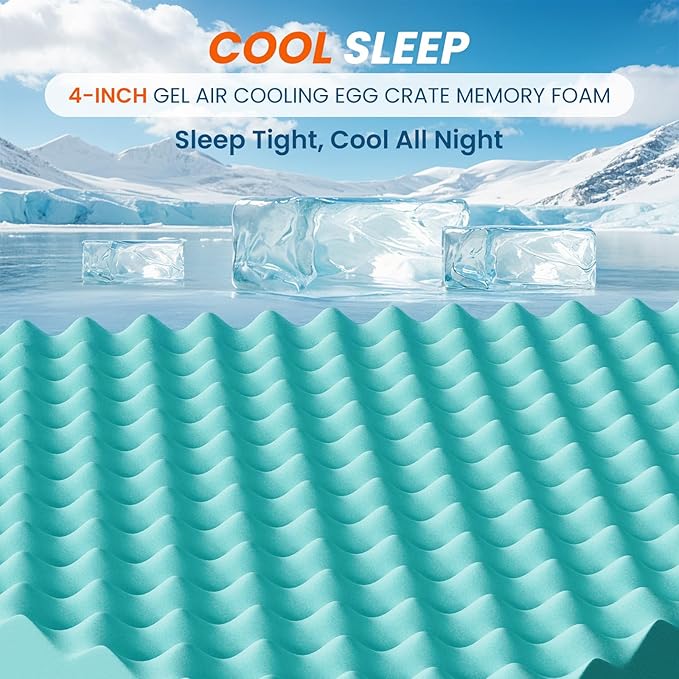 4 Inch Dual Layer Memory Foam Mattress Topper - 2 Inch 1000GSM Fluffy Soft Pillow Top Mattress Pad Cover and 2 Inch Egg Crate Cooling Gel Memory Foam for Back Pain Relief,(Twin,39"x75")