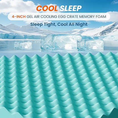4 Inch Dual Layer Memory Foam Mattress Topper - 2 Inch 1000GSM Fluffy Soft Pillow Top Mattress Pad Cover and 2 Inch Egg Crate Cooling Gel Memory Foam for Back Pain Relief, (Full,54"x75")