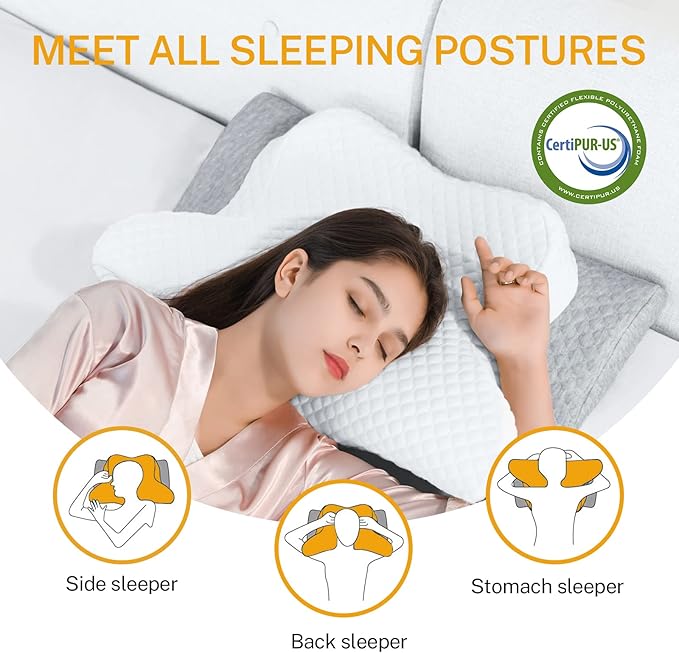 Misiki Contour Memory Foam Pillow, Cervical Pillow for Neck Pain Relief, Ergonomic Pillow for Sleeping, Orthopedic Neck Pillow with Washable Cover, Bed Pillows for Side, Back, Stomach Sleepers