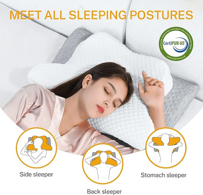 Misiki Contour Memory Foam Pillow, Cervical Pillow for Neck Pain Relief, Ergonomic Pillow for Sleeping, Orthopedic Neck Pillow with Washable Cover, Bed Pillows for Side, Back, Stomach Sleepers