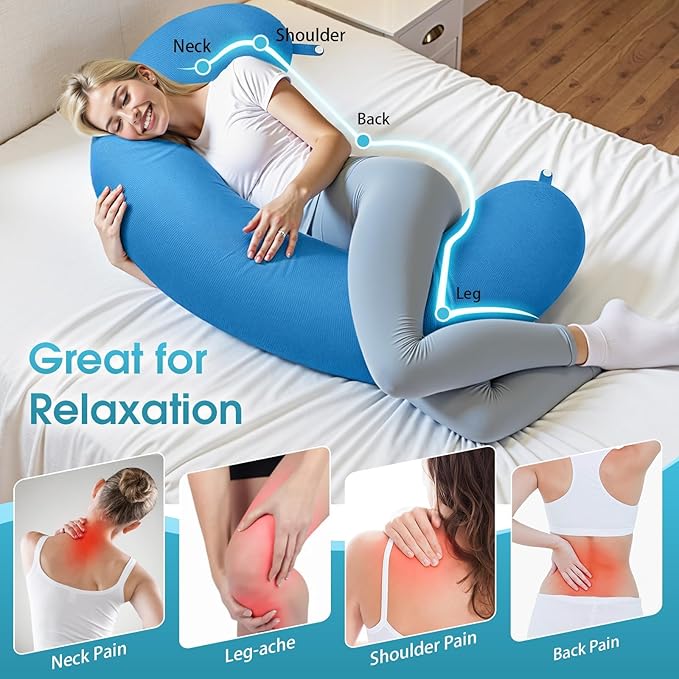 Body Pillow, Long Pillow, Memory Foam Body Pillow, C-Shaped Side Sleep Pillow, Machine Washable Pillowcase, Light Blue-53”×10”