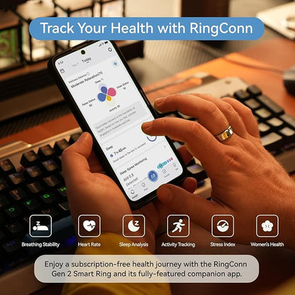 RingConn Gen 2, World’s First Smart Ring with Sleep Apnea Monitoring, No APP Subscription, 12-Day Battery Life, Stress/Heart Rate/Women's Health Tracker, Android & iOS Compatible (Silver, Size 8)