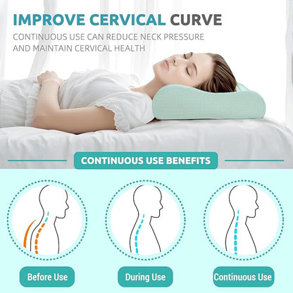 Ergonomic Cervical Memory Foam Pillow for Neck Pain Relief - Adjustable Contour Pillow for Side, Back, Stomach Sleepers - Orthopedic Neck Support with Cooling Washable Cover Blue
