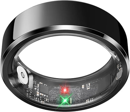 Smart Ring for Men,Fitness & Activity Tracker with Blood Oxygen/Heart Rate Monitor, Sleep Tracker, Step Counter, IP68 Waterproof Ring for iOS & Android, Fast Charge, No Subscription (Black, Size9）