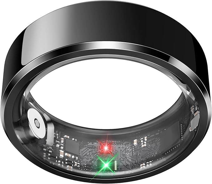 Smart Ring for Men,Fitness & Activity Tracker with Blood Oxygen/Heart Rate Monitor, Sleep Tracker, Step Counter, IP68 Waterproof Ring for iOS&Android, Fast Charge, No Subscription (Black, Size11）
