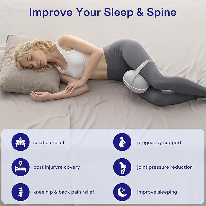 Leg & Knee Pillow for Side Sleepers - Smooth Spine Alignment Pillow - Memory Foam Knee Pillows for Back Hip Pain, Spine Aligning, Sciatica, Surgery Recovery, Pregnancy