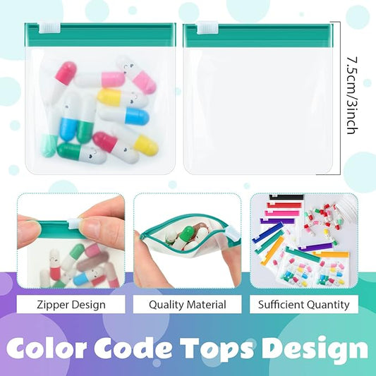 70 Pcs Weekly Pill Pouch Bags Zippered Reusable Medicine Organizer Set Self Sealing Medicine Organizer Travel Plastic Pill Bags with Slide Lock for Small Items Storage(Classic)
