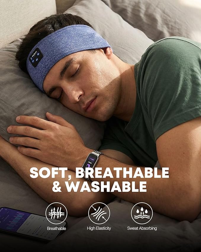 Sleep Headphones Bluetooth 5.4, Sleeping Headphones for Side Sleepers, Ultra-Thin Stereo Speakers & Long-Lasting Time Battery, Soft & Sweat-Proof for Sports Yoga Nap