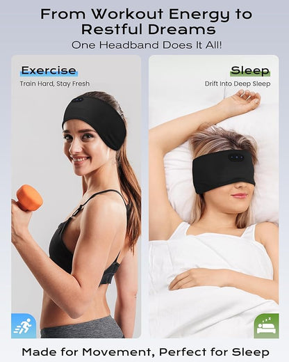 MUSICOZY Sleep Headphones Bamboo Cotton Headband, Wireless Bluetooth 5.4 Headphones for Sleeping Side Sleepers, Sleeping Headband for Men & Women, Ideal Gift for Travel, Workout, Yoga(Noble Black)