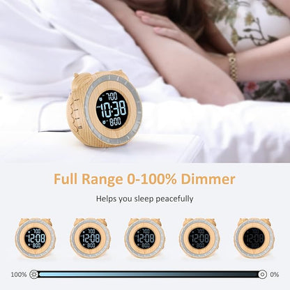 uscce Dual Extra Loud Alarm Clock with Bed Shaker - 0-100% Dimmer, Vibrating Alarm Clock for Heavy Sleepers or Hearing Impaired, Easy to Set, Snooze, Battery Backup, Wake with a Shake(Wood Grain)