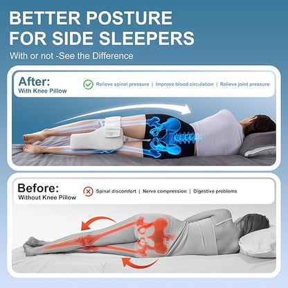 Knee Pillow for Side Sleepers,Leg Pillows for Sciatica,Knees,HIPS,Joints Between Legs,Back Pain Relief When Side Sleeping Spine Alignment Support for Knee Surgery Recovery,Removable Strap