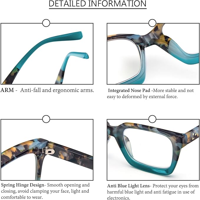 DXYXYO 6 Pack Oversized Square Reading Glasses for Women Blue Light Blocking Fashion Oprah Style Computer Readers, 1.0 Magnification S4