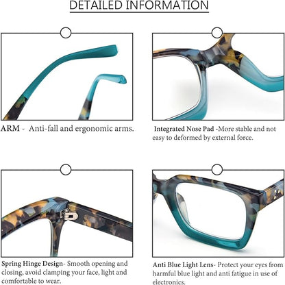 DXYXYO 6 Pack Oversized Square Reading Glasses for Women 2.0 Blue Light Blocking Fashion Oprah Style Computer Readers, S4