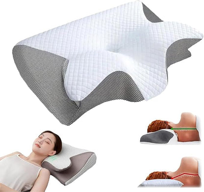 Pillow for Sleep Apnea, Anti Snore Pillows for Sleeping, Premium Memory Foam Pillows for Neck Pain Relief, Ergonomic Side Sleeper for Adults (Gray)