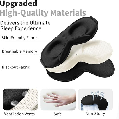 3D Sleep Mask for Men Women 2 Pack, Blackout Eye Mask for Sleeping Eye Mask for Side Sleeper, Memory Foam Adjustable&Washable, Airplane Travel Essentials Couples Yoga Meditation Office Black-Ice Silk