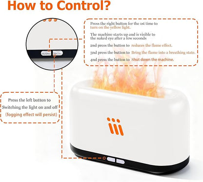 Flame Diffuser for Essential Oils, 180ml Aromatherapy Diffuser with Flame Effect, Quiet Cool Mist Humidifier, Auto-Off, Small Oil Diffuser for Home, Office,Bedroom, Gifts (White)